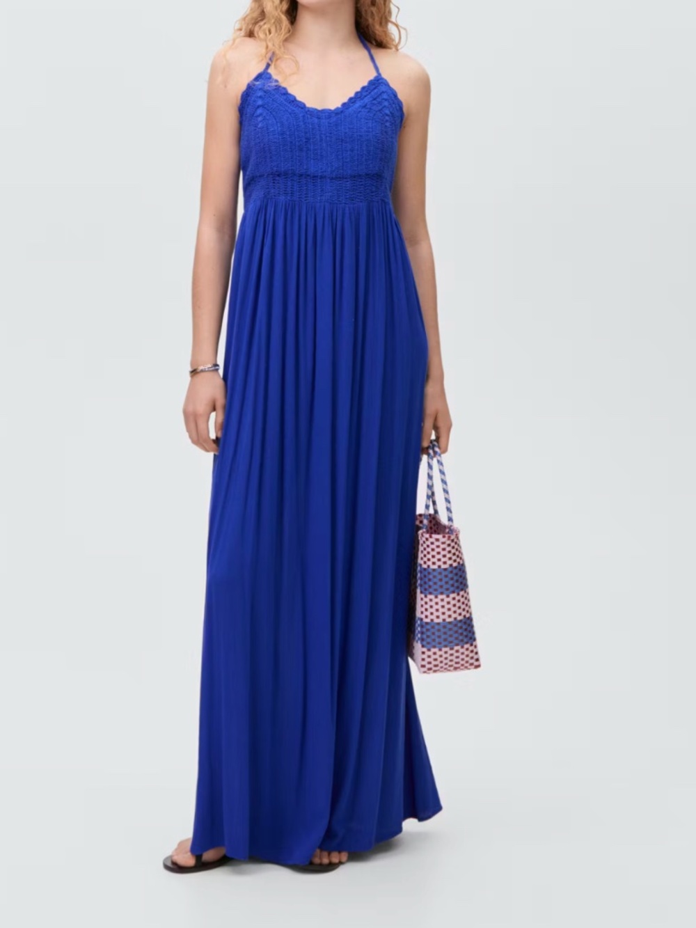 Mango Crochet Long Dress NWT Blue Size Small